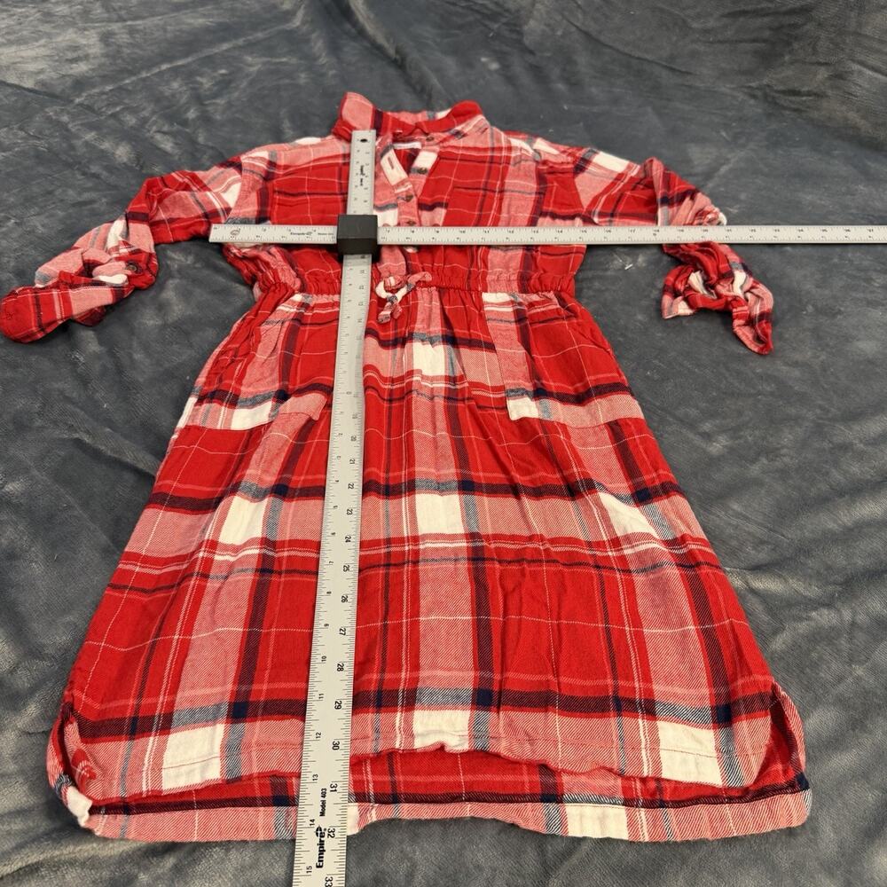 Old Navy Girls Sz XL 14 Plaid Flannel Red Shirt Dress Button-Up W/ Tie Waist - Picture 8 of 10